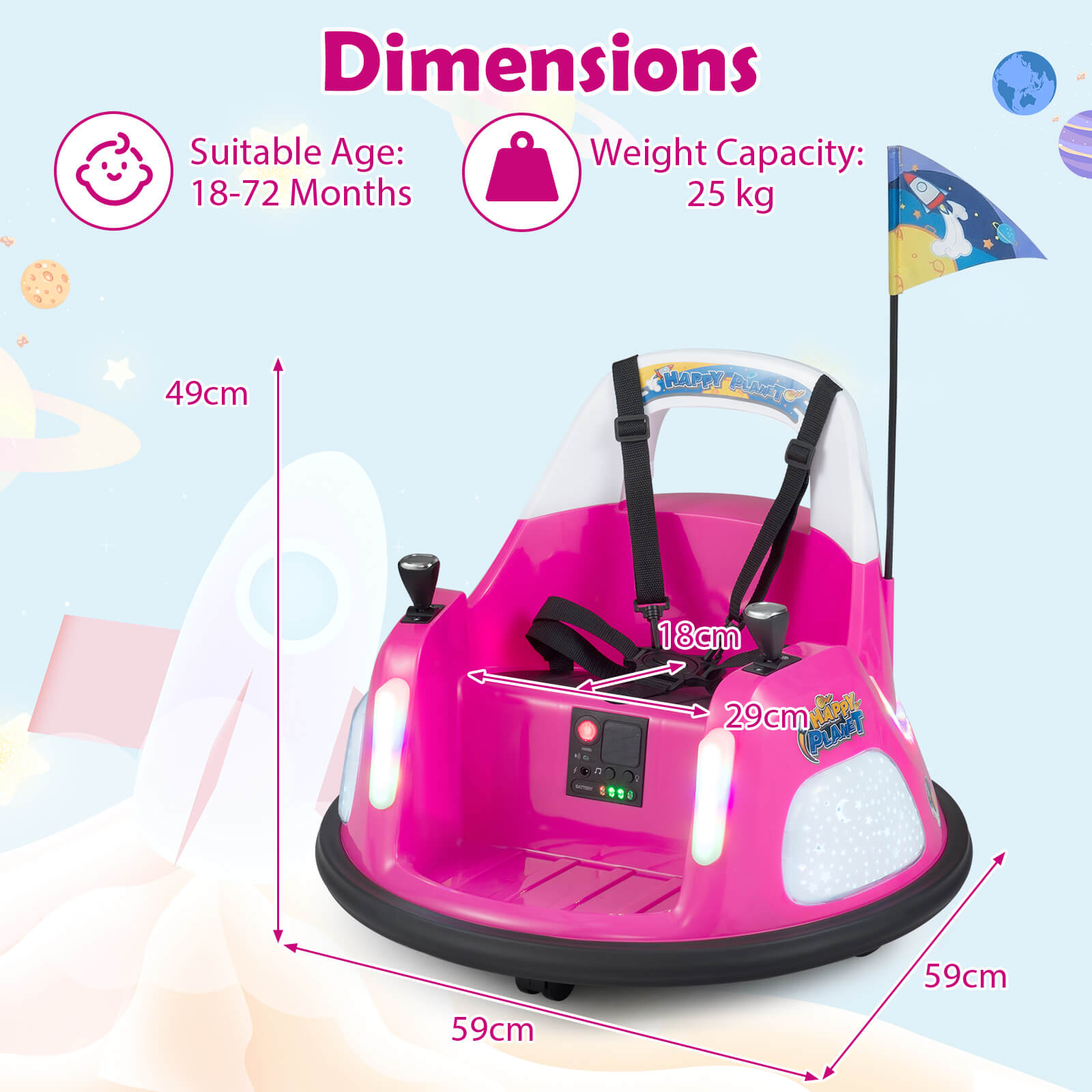 12V Bumper Car for Kids with Remote Control and Lighting Modes-Pink