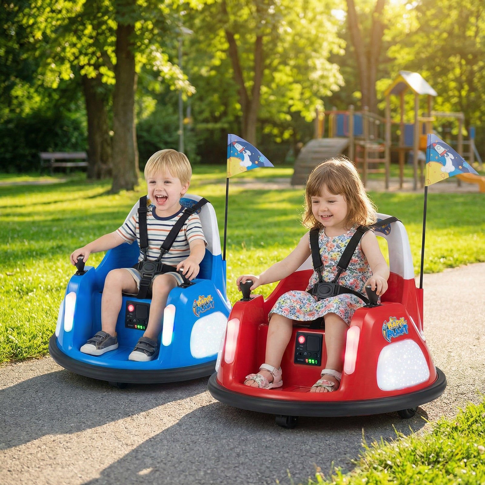 12V Bumper Car for Kids with Remote Control and Lighting Modes-Red