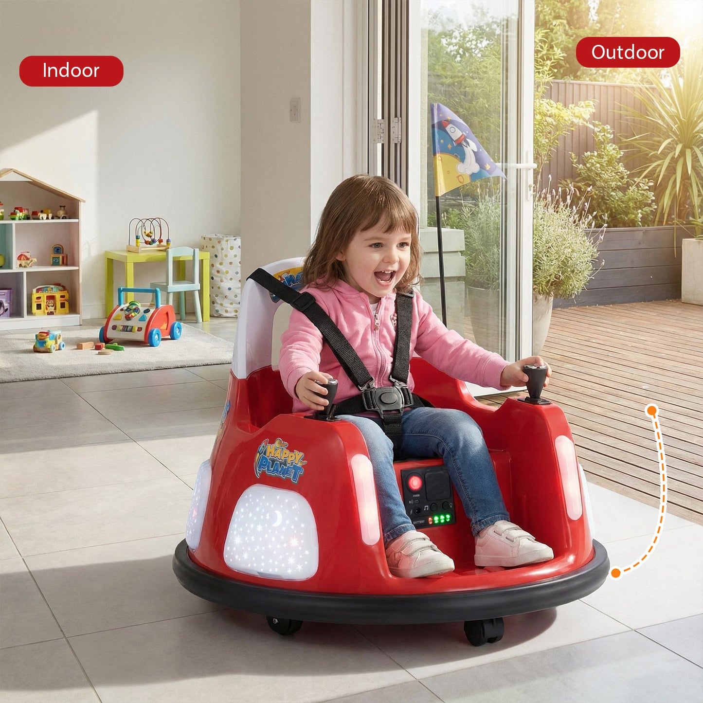 12V Bumper Car for Kids with Remote Control and Lighting Modes-Red