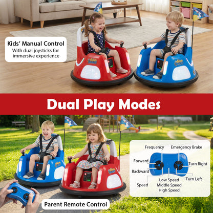 12V Bumper Car for Kids with Remote Control and Lighting Modes-Red