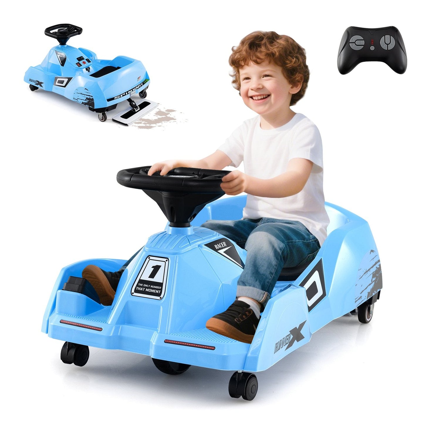 12V Electric Cleaning Go Kart Ride on Race Car with Detachable Mop-Blue