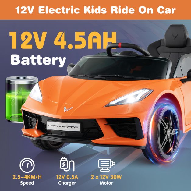 12V Electric Kids Ride On Car with Remote Control and Lights-Orange