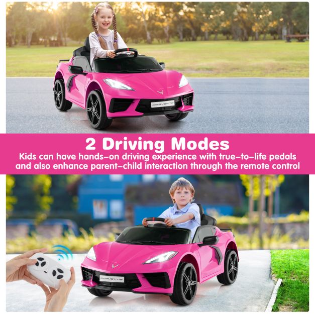 12V Electric Kids Ride On Car with Remote Control and Lights-Pink