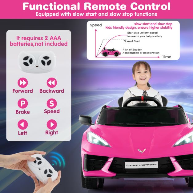 12V Electric Kids Ride On Car with Remote Control and Lights-Pink