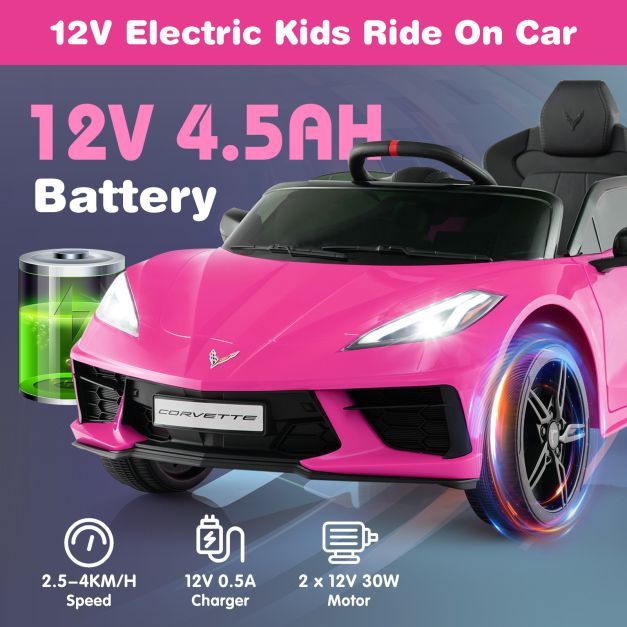 12V Electric Kids Ride On Car with Remote Control and Lights-Pink