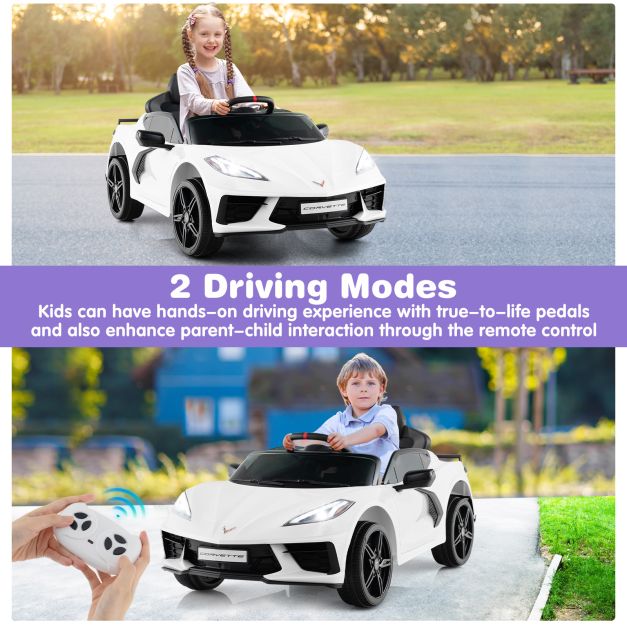 12V Electric Kids Ride On Car with Remote Control and Lights-White