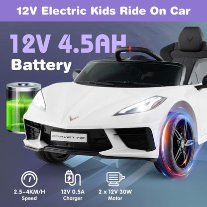 12V Electric Kids Ride On Car with Remote Control and Lights-White