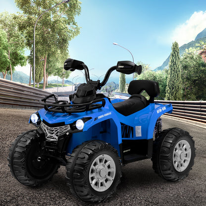 12V Electric Powered Quad Vehicle with Spring Suspension Oversized Wheels and Storage Basket-Blue
