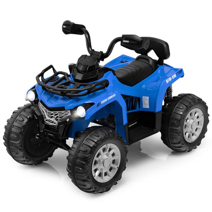 12V Electric Powered Quad Vehicle with Spring Suspension Oversized Wheels and Storage Basket-Blue