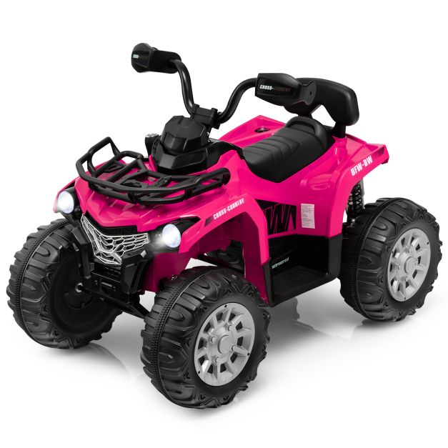 12V Electric Powered Quad Vehicle with Spring Suspension Oversized Wheels and Storage Basket-Pink