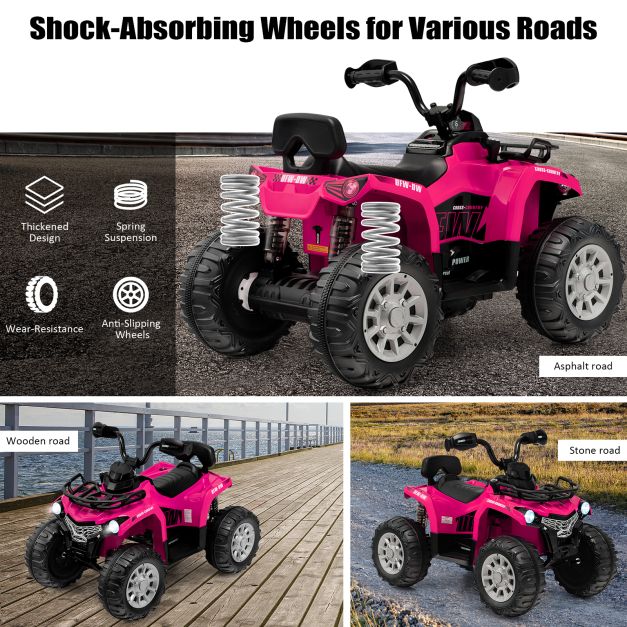 12V Electric Powered Quad Vehicle with Spring Suspension Oversized Wheels and Storage Basket-Pink