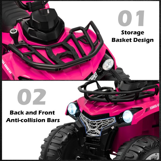 12V Electric Powered Quad Vehicle with Spring Suspension Oversized Wheels and Storage Basket-Pink