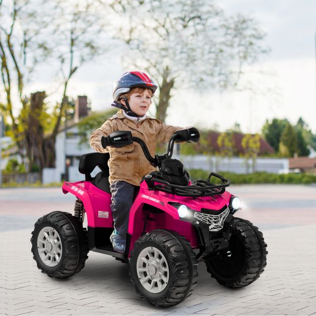12V Electric Powered Quad Vehicle with Spring Suspension Oversized Wheels and Storage Basket-Pink