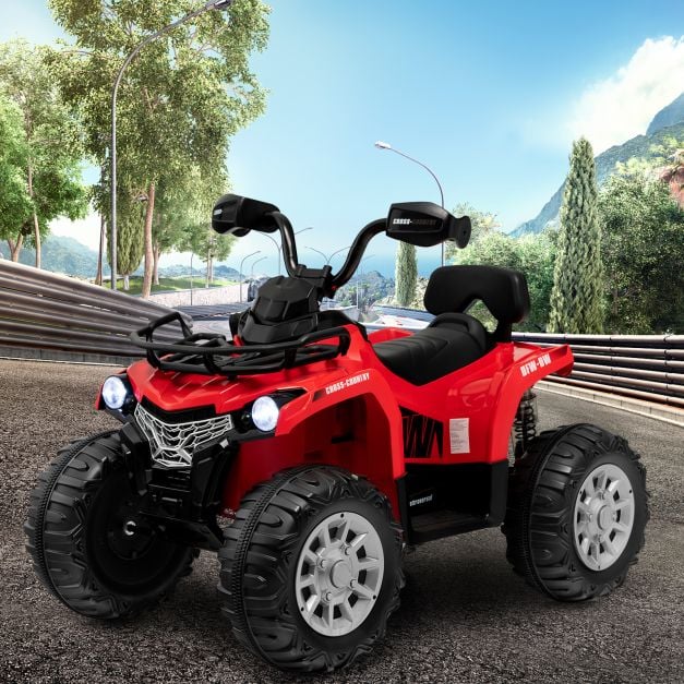 12V Electric Powered Quad Vehicle with Spring Suspension Oversized Wheels and Storage Basket-Red