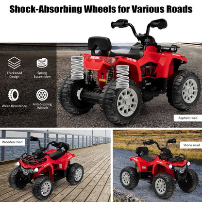12V Electric Powered Quad Vehicle with Spring Suspension Oversized Wheels and Storage Basket-Red