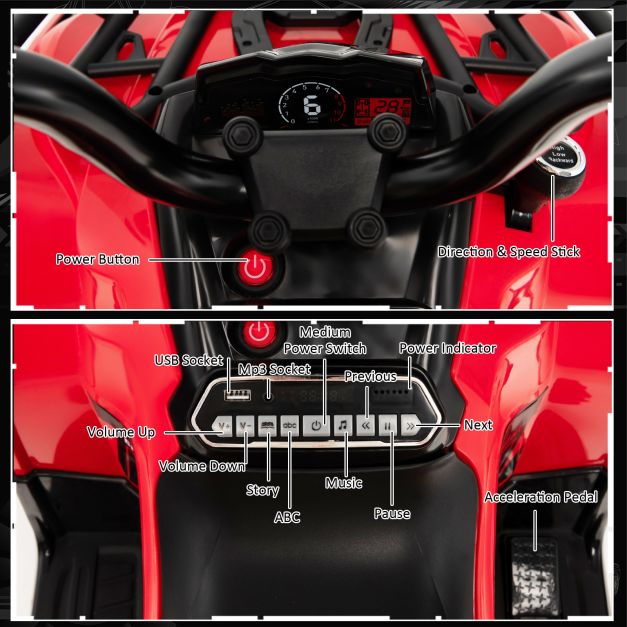 12V Electric Powered Quad Vehicle with Spring Suspension Oversized Wheels and Storage Basket-Red