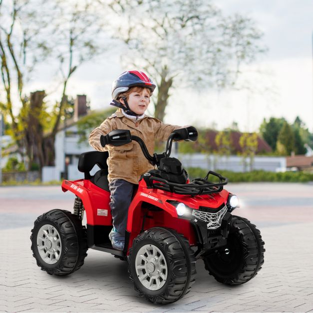 12V Electric Powered Quad Vehicle with Spring Suspension Oversized Wheels and Storage Basket-Red