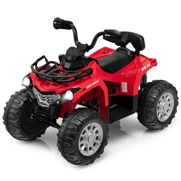 12V Electric Powered Quad Vehicle with Spring Suspension Oversized Wheels and Storage Basket-Red