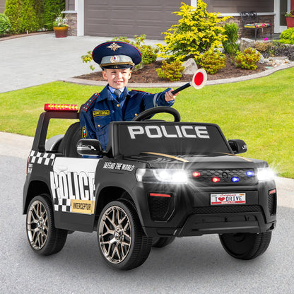 12V Kid Ride on Police Car with Remote Control for Children-Black