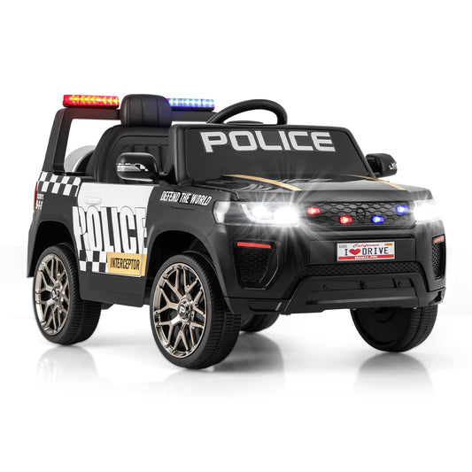12V Kid Ride on Police Car with Remote Control for Children-Black