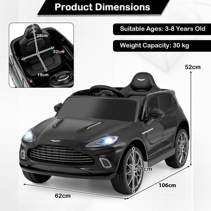 12V Kids Ride on Vehicle Aston Martin Licensed with Horn and Taillights-Black