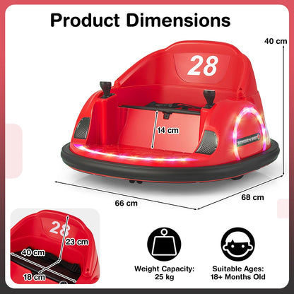 12V Kids Ride on Bumper Car with Flashing Lights and Remote Control-Red
