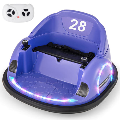 12V Kids Ride on Bumper Car with Flashing Lights and Remote Control-Purple