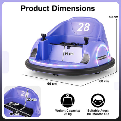 12V Kids Ride on Bumper Car with Flashing Lights and Remote Control-Purple