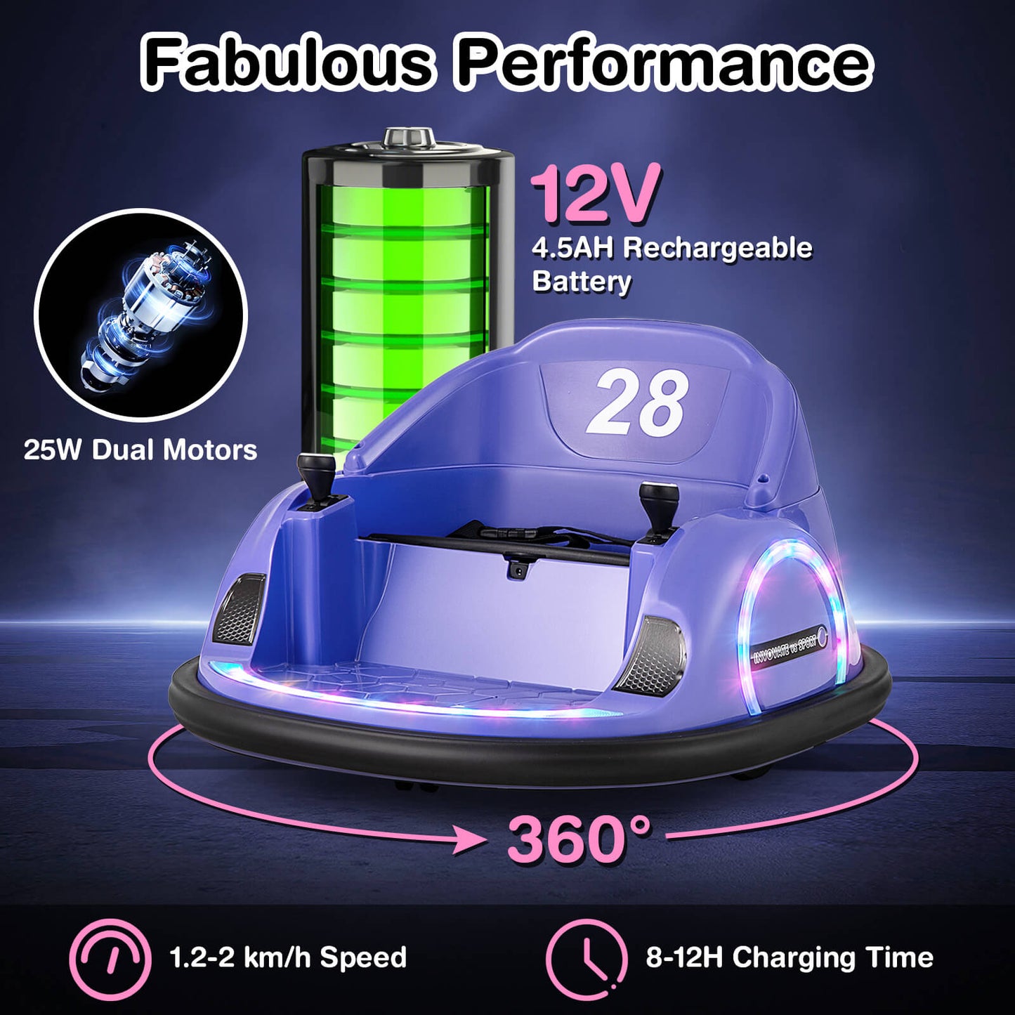 12V Kids Ride on Bumper Car with Flashing Lights and Remote Control-Purple