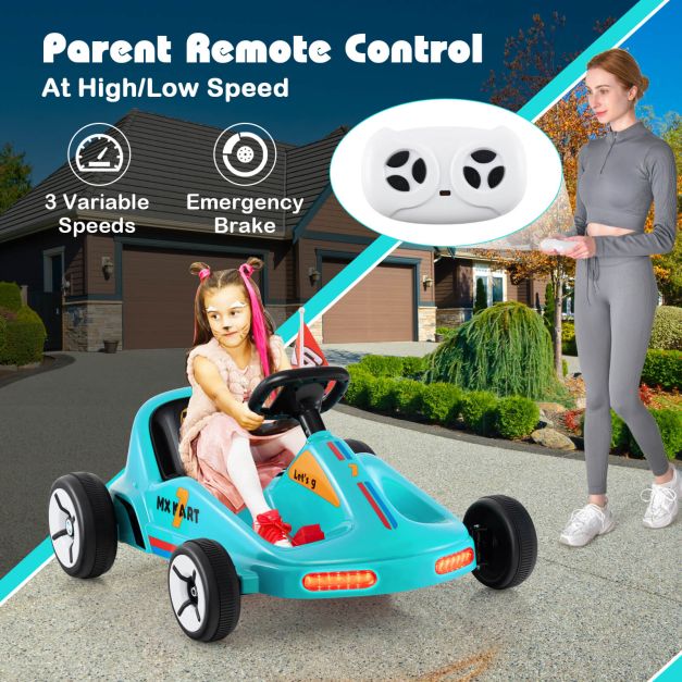 12V Kids Electric Go Kart with Remote and 3 Speeds and Lights-Blue
