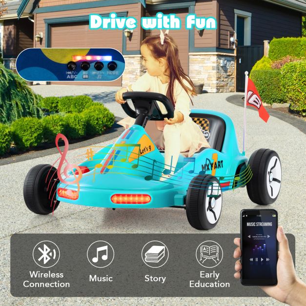 12V Kids Electric Go Kart with Remote and 3 Speeds and Lights-Blue