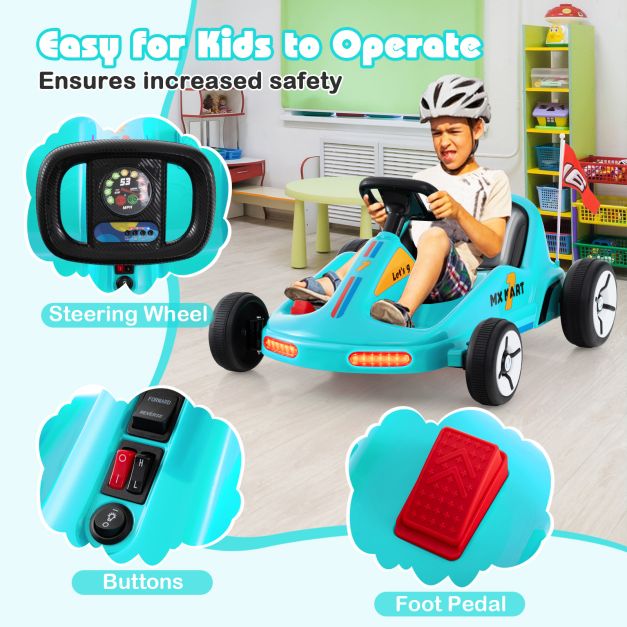 12V Kids Electric Go Kart with Remote and 3 Speeds and Lights-Blue