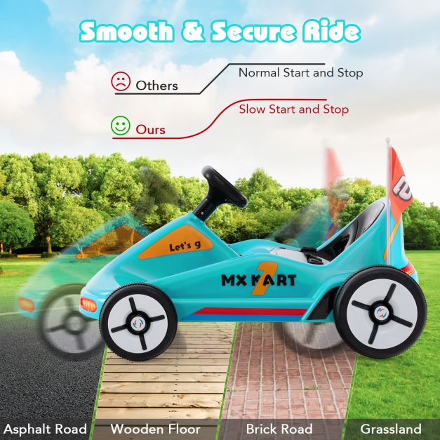 12V Kids Electric Go Kart with Remote and 3 Speeds and Lights-Blue