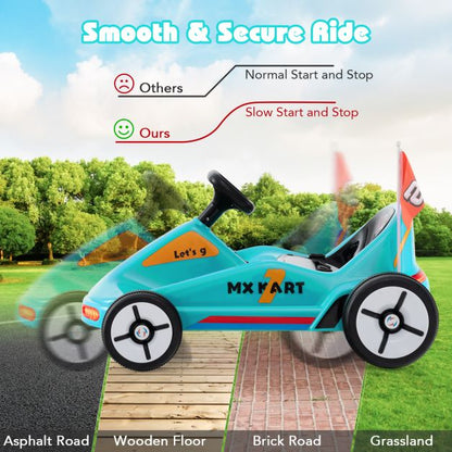 12V Kids Electric Go Kart with Remote and 3 Speeds and Lights-Blue