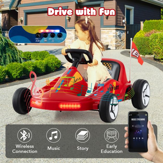 12V Kids Electric Go Kart with Remote and 3 Speeds and Lights-Red