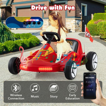 12V Kids Electric Go Kart with Remote and 3 Speeds and Lights-Red