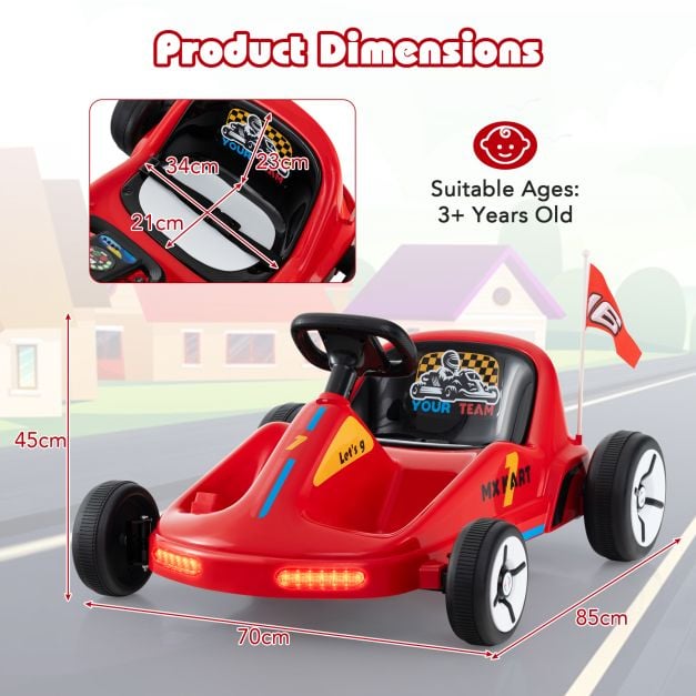 12V Kids Electric Go Kart with Remote and 3 Speeds and Lights-Red