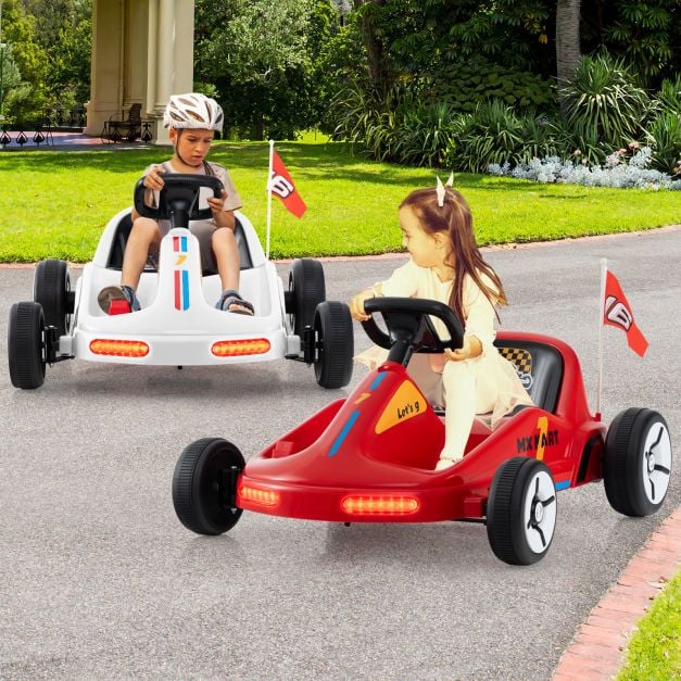 12V Kids Electric Go Kart with Remote and 3 Speeds and Lights-White