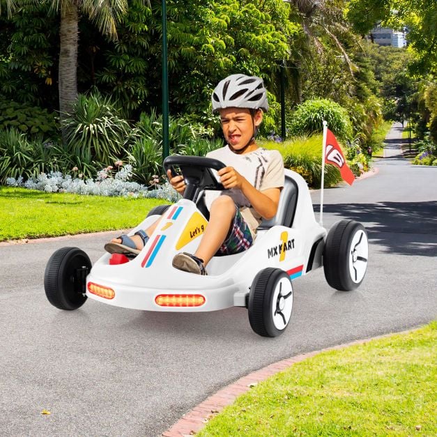 12V Kids Electric Go Kart with Remote and 3 Speeds and Lights-White