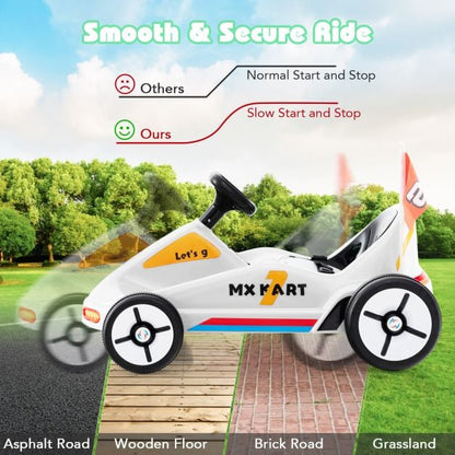 12V Kids Electric Go Kart with Remote and 3 Speeds and Lights-White