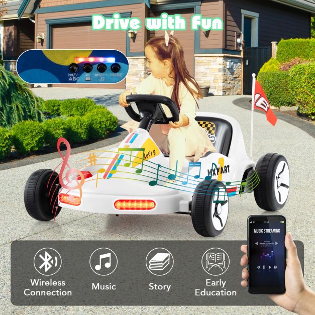 12V Kids Electric Go Kart with Remote and 3 Speeds and Lights-White