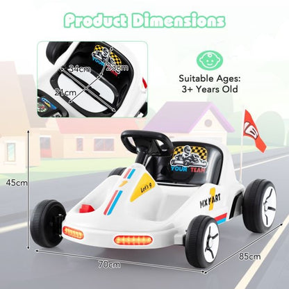 12V Kids Electric Go Kart with Remote and 3 Speeds and Lights-White