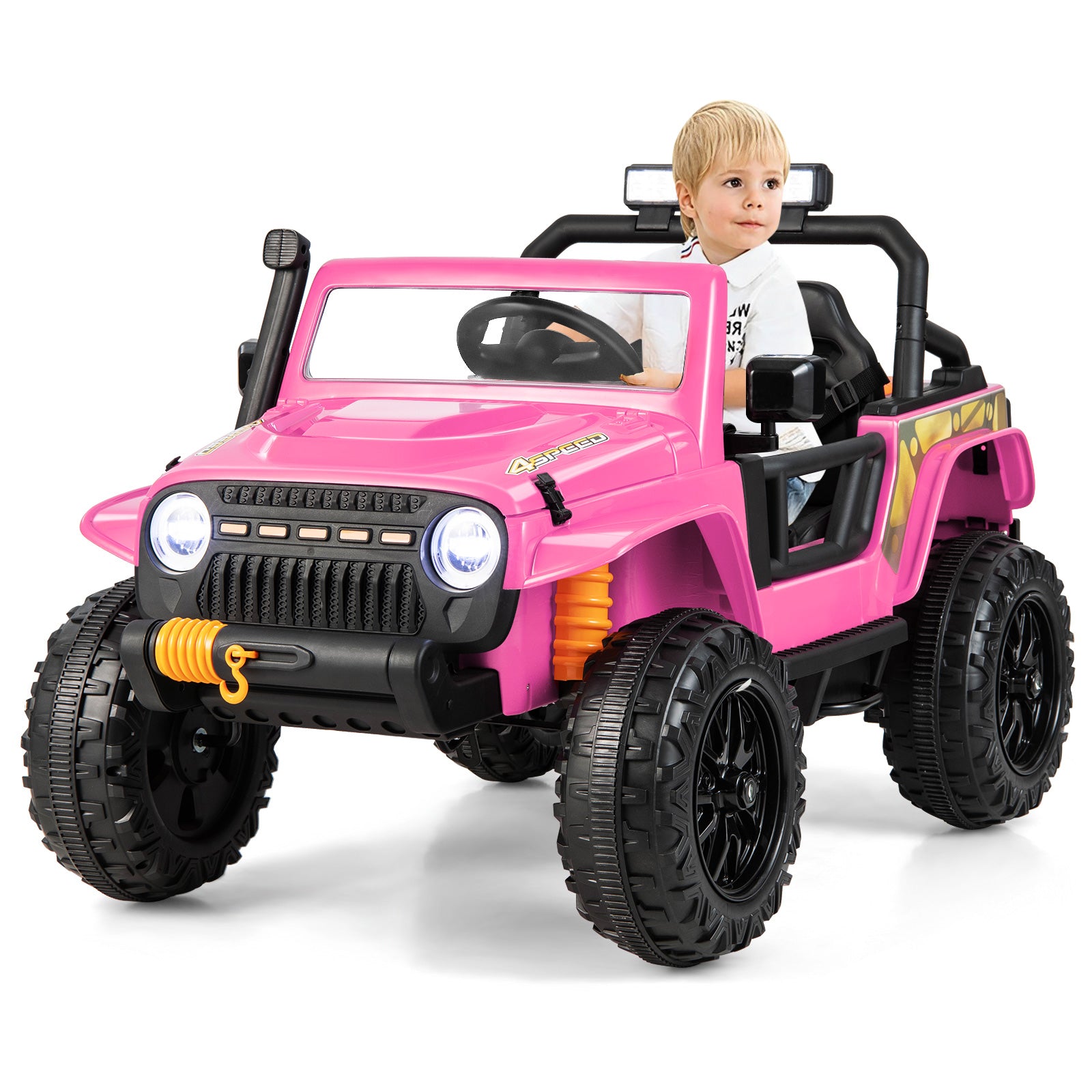 12V Kids Electric Ride on Car with Music and LED Lights-Pink