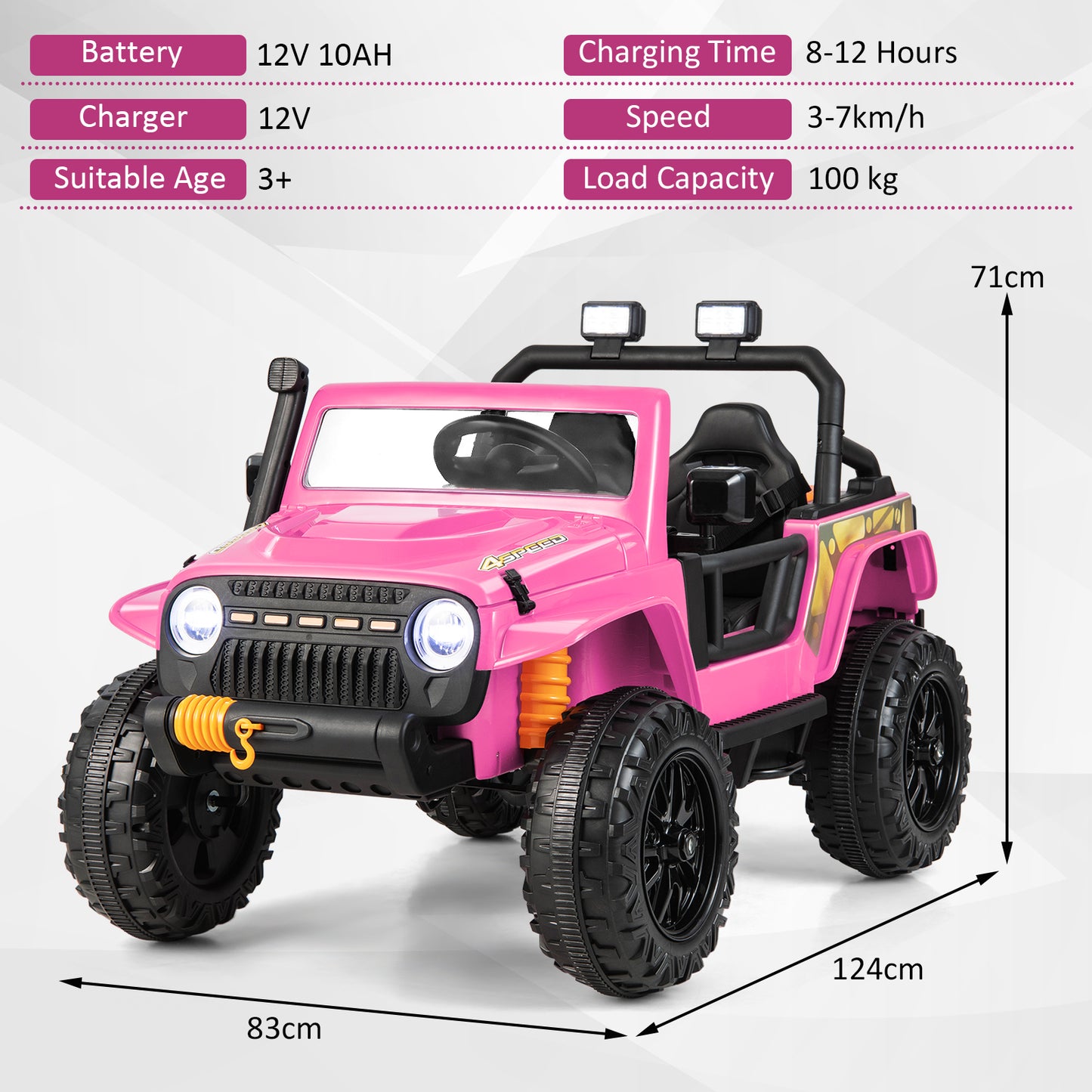 12V Kids Electric Ride on Car with Music and LED Lights-Pink