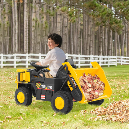 12V Kids Electric Ride on Dump Truck with Remote Control for Aged 3+-Yellow