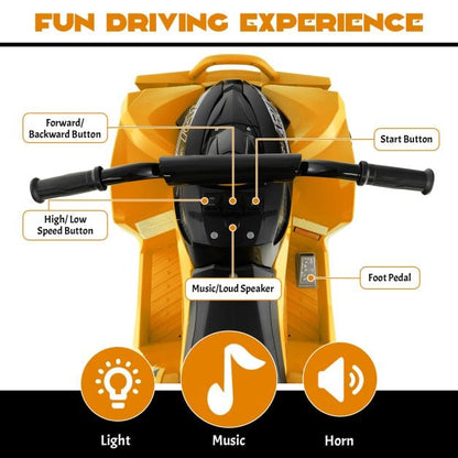 12V Kids Ride On ATV with 2 Speeds and LED Lights-Yellow