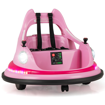 12V Kids Ride On Bumper Car with Dual Joysticks and 5 Light Effects-Pink