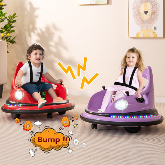 12V Kids Ride On Bumper Car with Dual Joysticks and 5 Light Effects-Purple