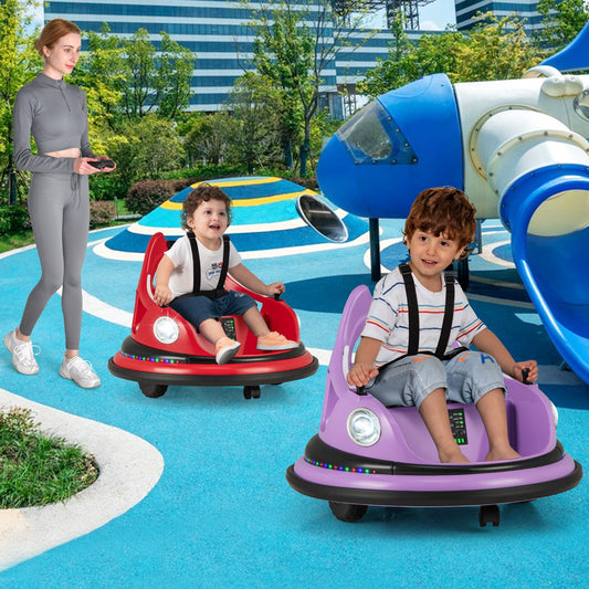 12V Kids Ride On Bumper Car with Dual Joysticks and 5 Light Effects-Purple