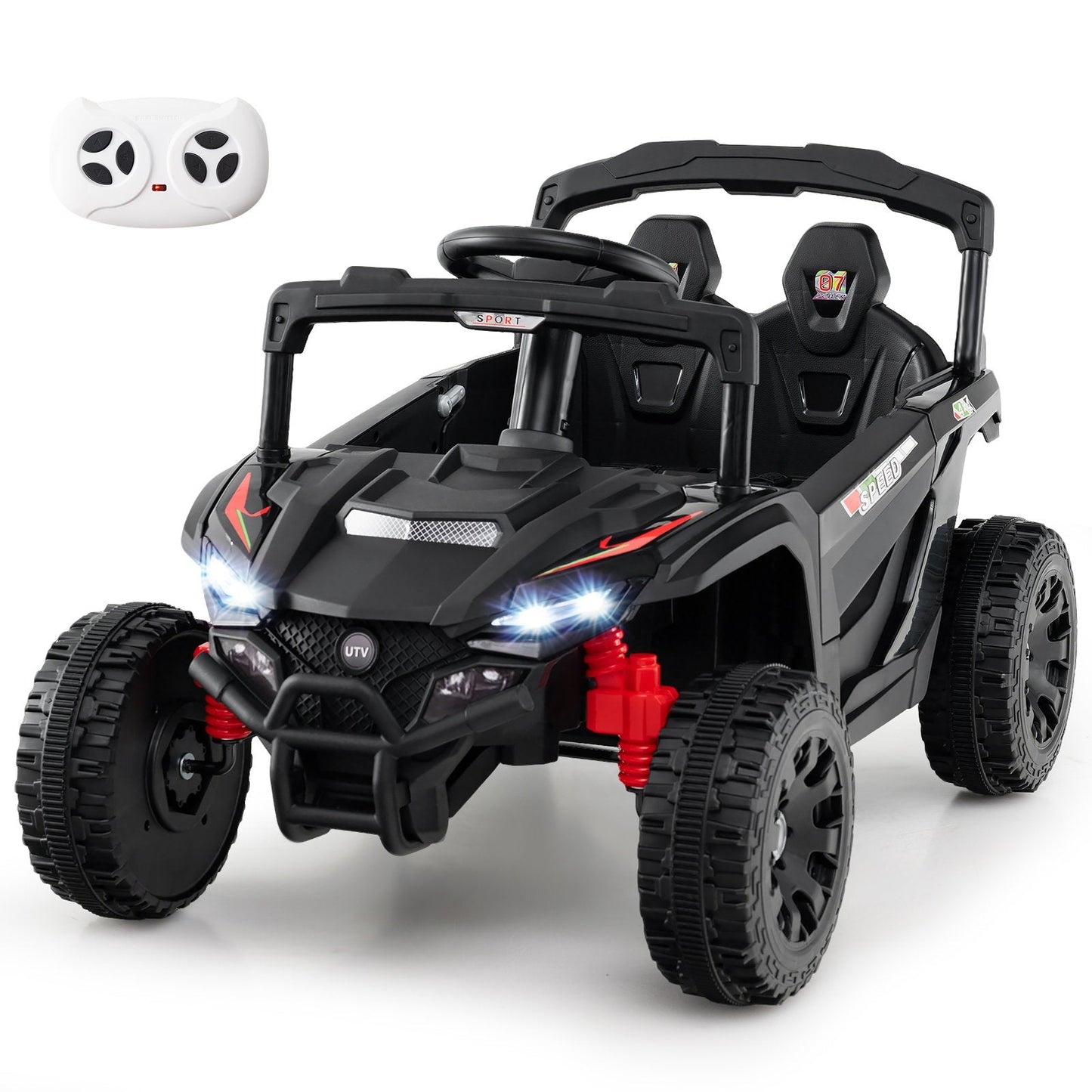 12V Kids Ride On Car Electric UTV with LED Lights and Music-Black
